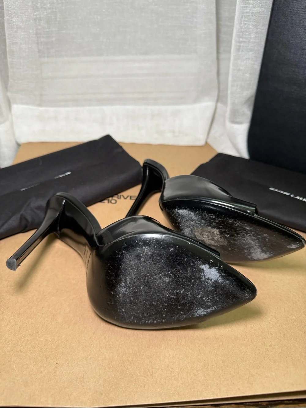 Saint Laurent Goldie 110 Mule Sandals Black Patent Size 38 - Picture 7 of 7
